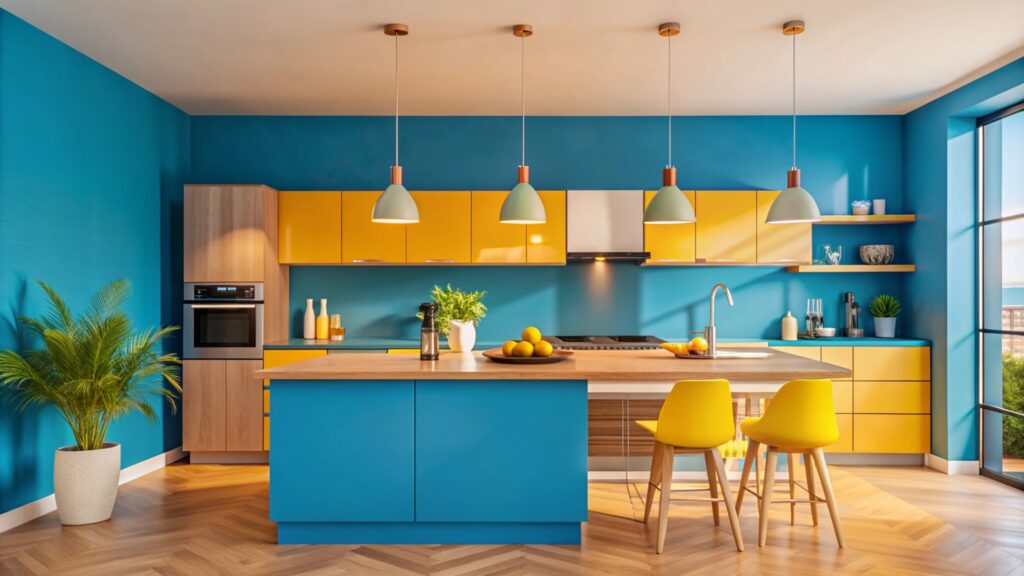 Stylish apartment interior with modern kitchen. Idea for home design
